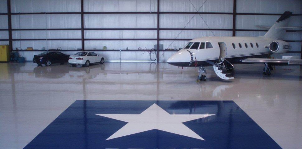flooring of an plane hangar with the lone star logo